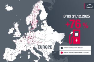 MAN a mis au point une carte européenne des points de charge déjà disponibles ou en fonction d'ici fin 2025. © MAN Truck&Bus 