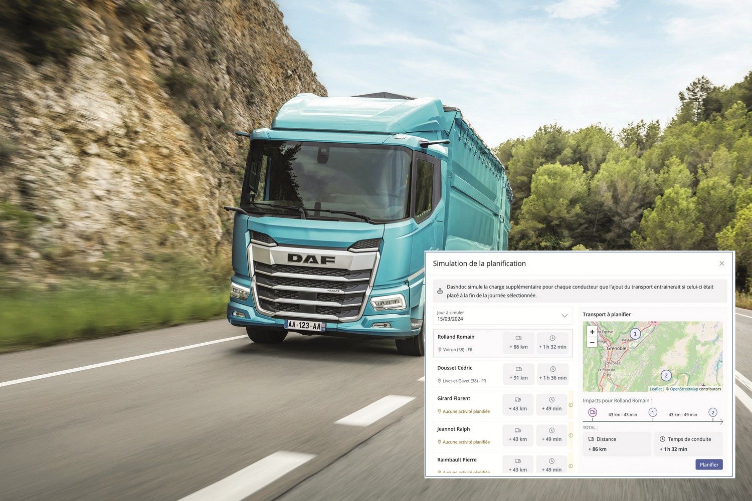 L’intégration de l’IA permet au TMS de traiter automatiquement les données et de planifier le transport. ©Dashdoc