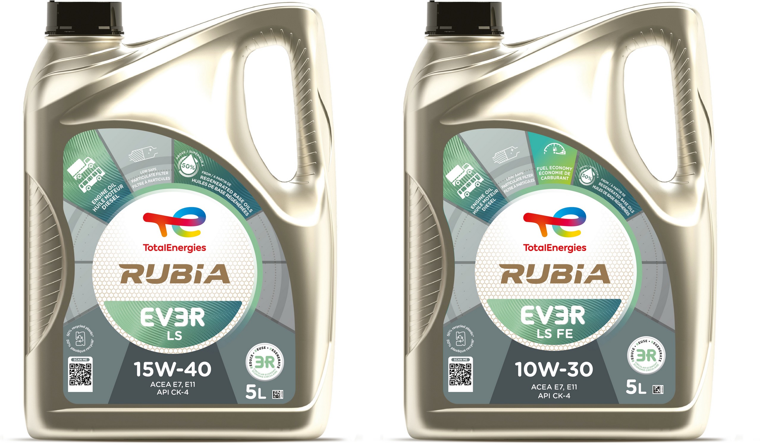 Nouvellement lancés par TotalEnergies, les produits Rubia EV3R LS 15W-40 et Rubia EV3R LS FE 10W-30 répondent tous deux aux dernières normes ACEA E7/ E11 et API CK-4. Pour sa part, l'huile Rubia EV3R 15W-40 répond aux normes ACEA E7 et API CI-4.