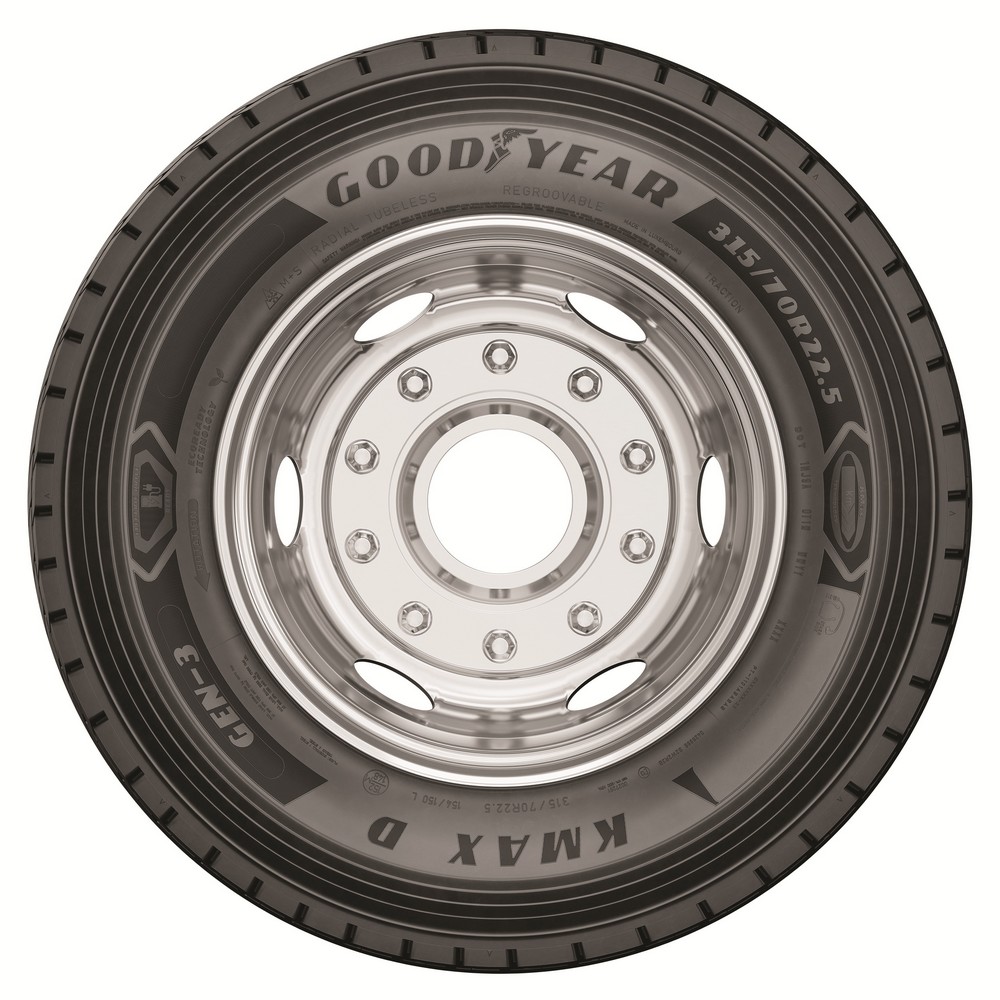 Avec le KMAX GEN-3, Goodyear mise notamment sur davantage de silice et moins de noir de carbone pour limiter les pertes dāĆ©nergie et la consommation. Ā©Goodyear